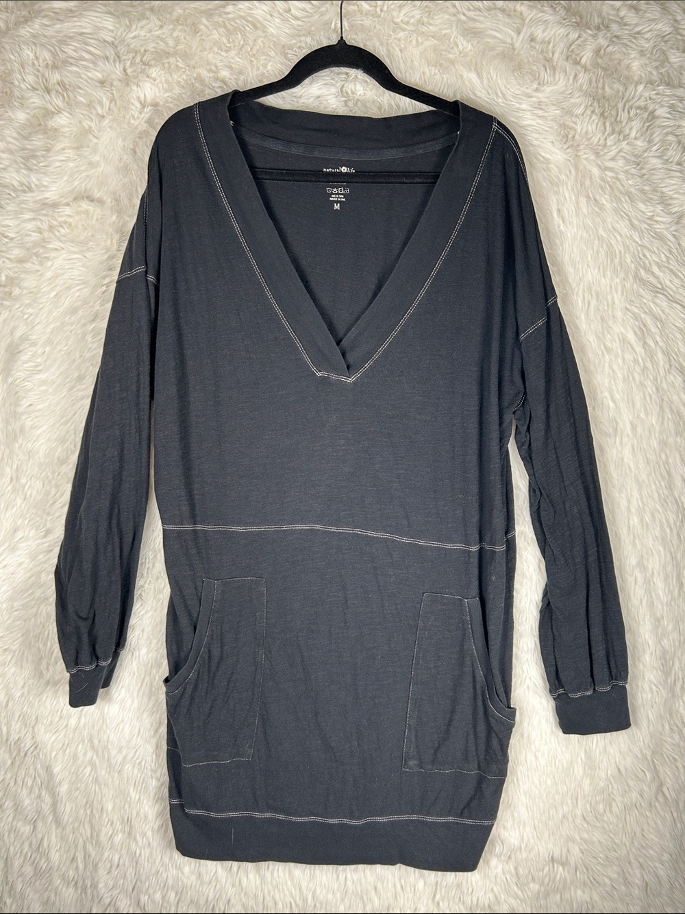 NATURAL LIFE Black V-Neck Long Sleeve Charlie Dress with Pockets